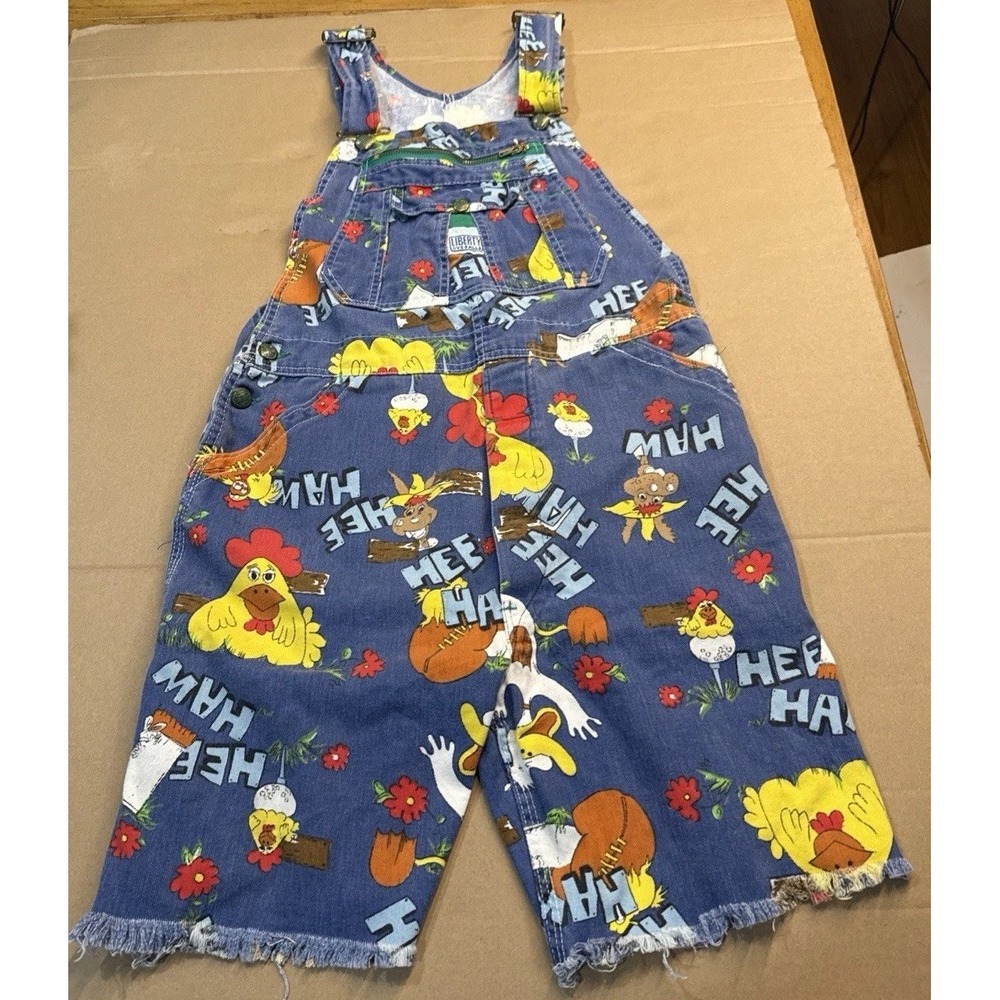 Vtg 70s Liberty "CUT OFF" Hee Haw Overalls Size 34x36 AOP Farm Animals USA Made